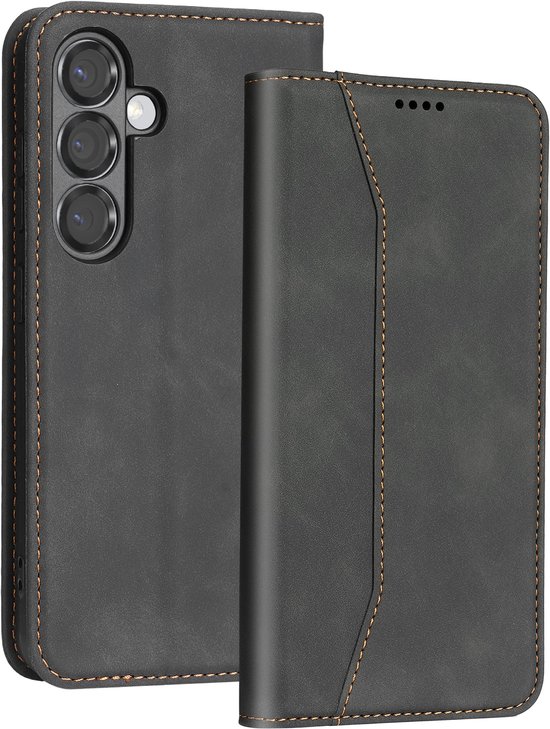 Samsung Galaxy S26 hoesje zwart met pasjeshouder, krasbestendig, magnetische sluiting, inclusief screenprotector