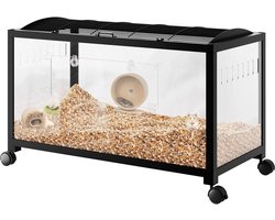 Hamsterkooi op wielen – Grote stapelbare metalen kooi voor knaagdieren & cavia’s – Boven- & voordeurtoegang – Geventileerde kooi – 96x47x50 cm – Zwart