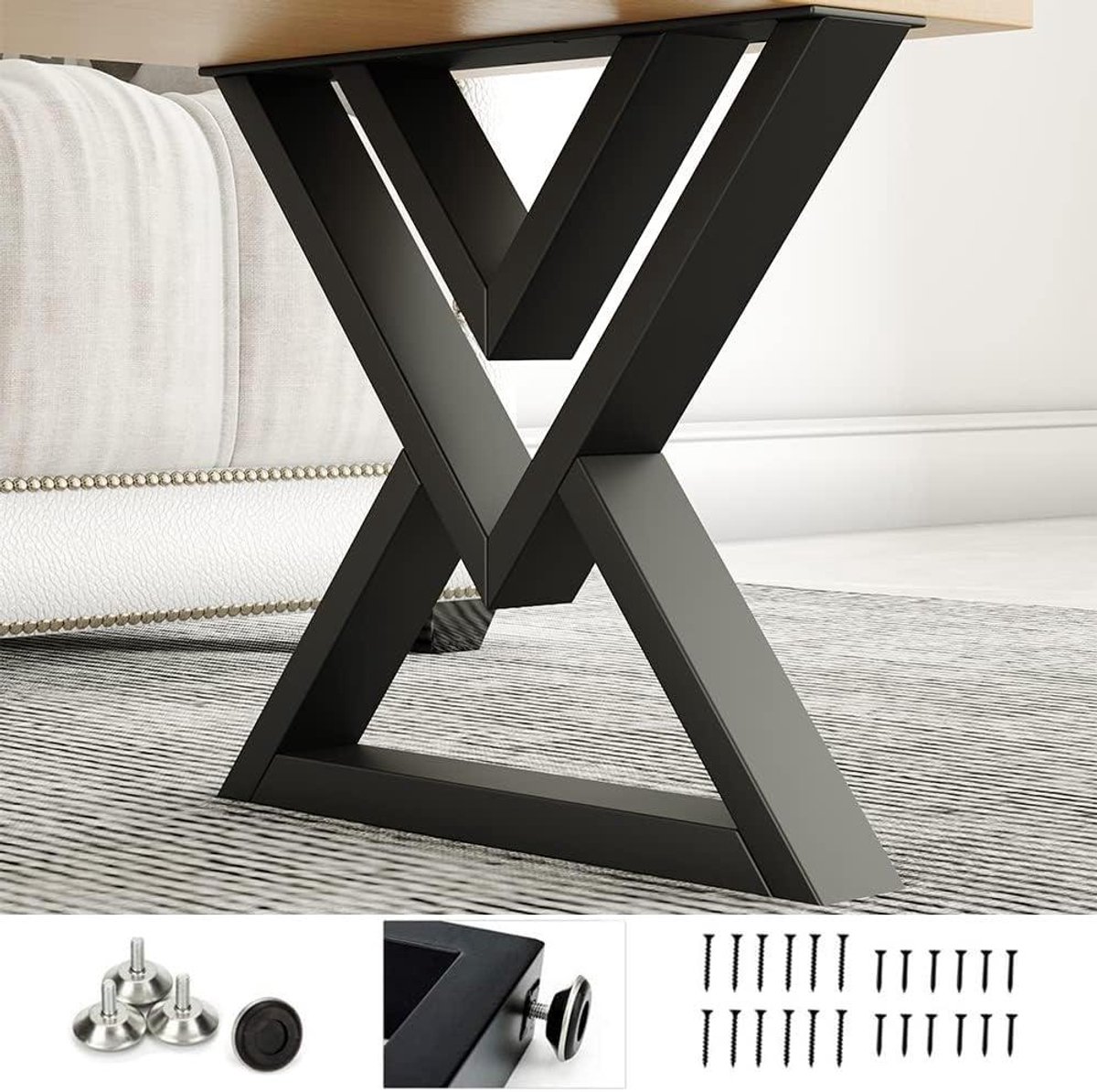 Tafelpoten Set - Meubelpoten Onderstel - DIY Meubels Maken - Industrieel Diamant Design - 40.6 cm Hoog - Zwart