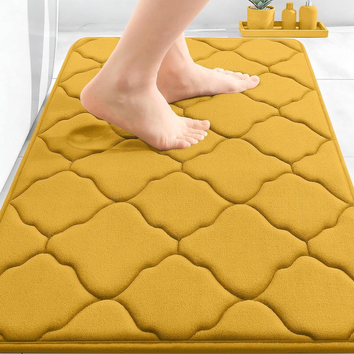 Badmat - Vloermat Douche - Badkamer Comfort - Traagschuim Vulling - 50 x 80 cm - Geel