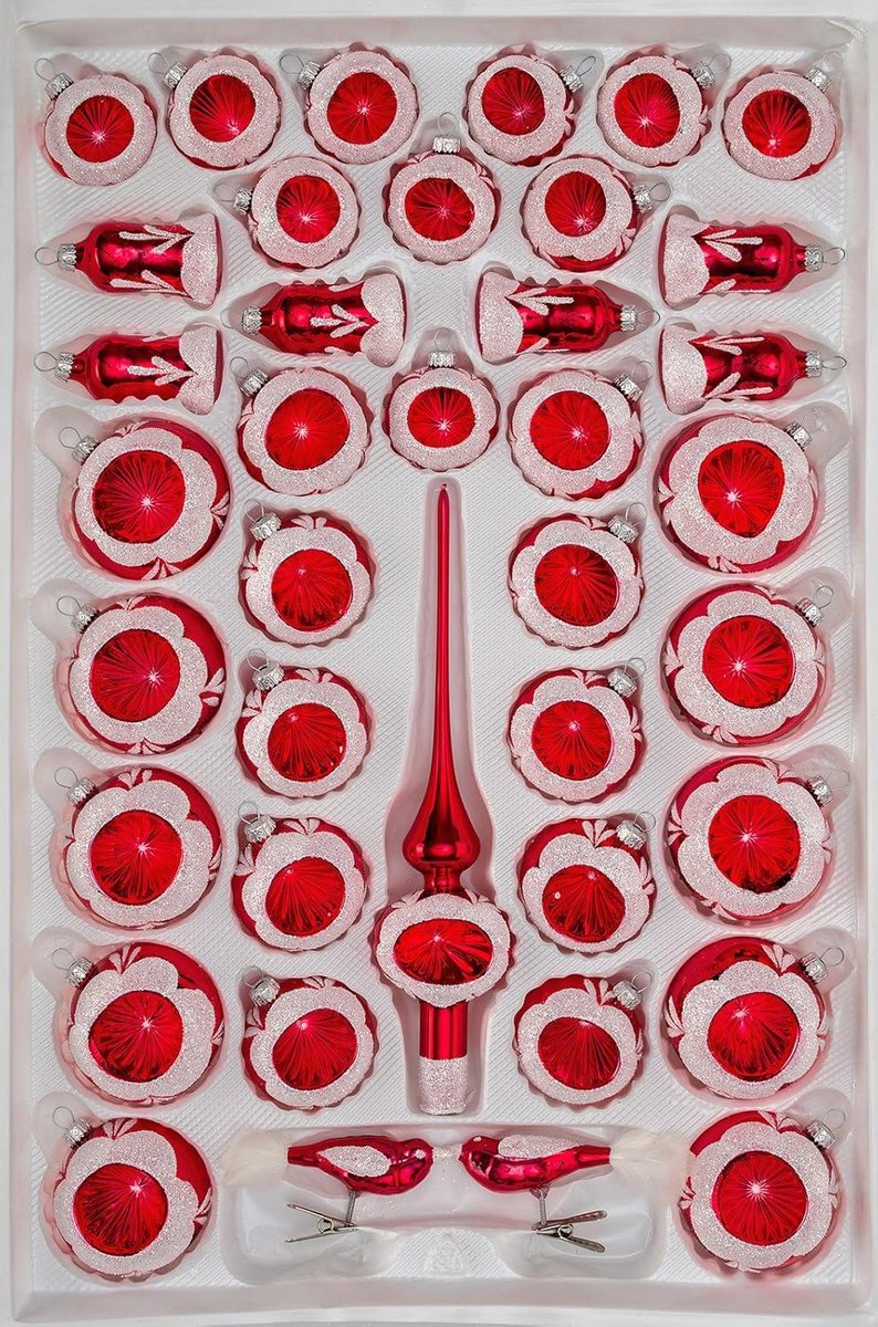 Kerstballen Set - Kerstdecoratie Ballen - Kerstboom Versieren - Handgeblazen Glas - 60 x 40 x 10 cm - Rood