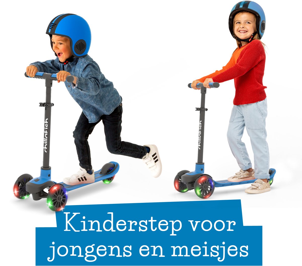 Chillafish Kinderstep 3 Jaar met drie LED wielen - Blauw - Lichtgewicht Glow step jongens en meisjes met afneembaar stuur en voetrem - Aanpasbaar in hoogte - Leun-om-te-sturen - Extra grip handgrepen - Geen batterijen nodig - Model Scotti Glow 3 — afbeelding 11