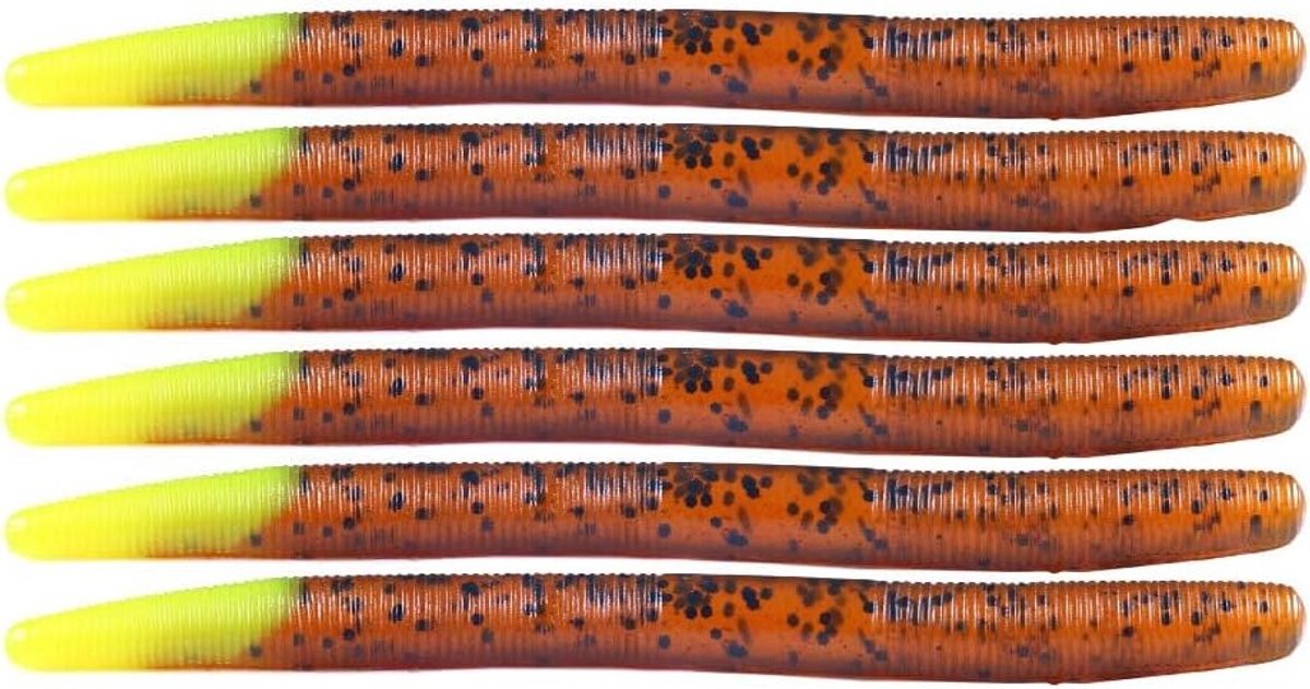 Duurzame Zachte Plastic Aardworm Aas - Set van 6 Twee-Kleurige Noodle Worms voor Zoet- en Zoutwater Vissen