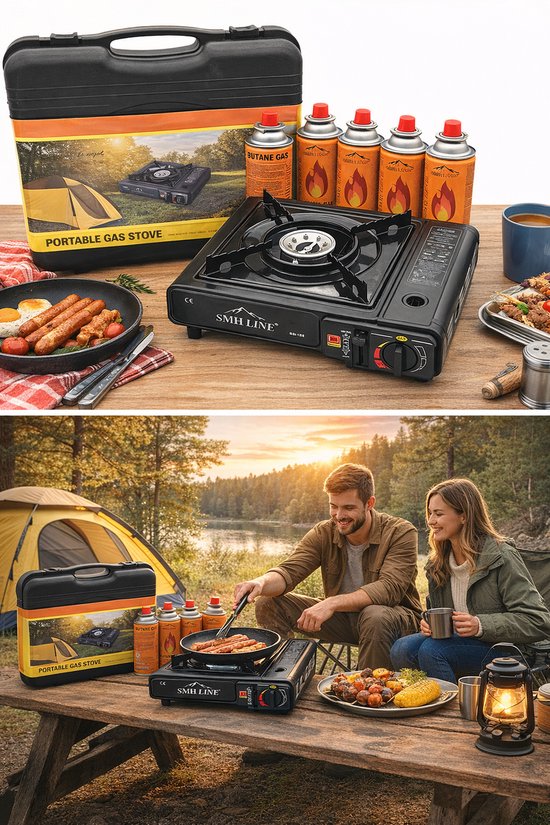 SMH LINE Camping kooktoestel - Incl. 16x Gasflessen - Draagbaar Gasfornuis - Koffer - Noodpakket van Merkloos — afbeelding 2