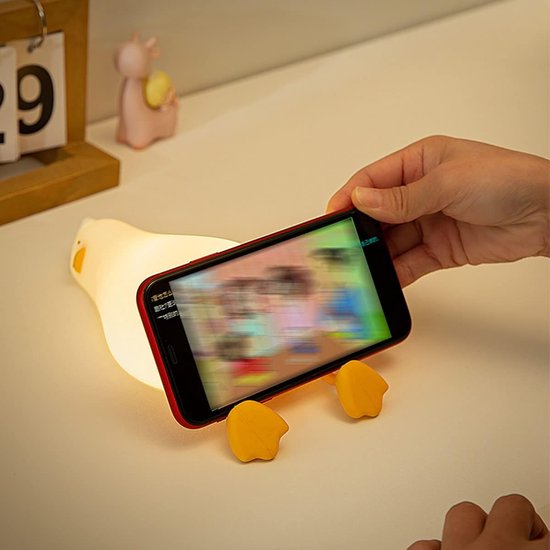 Babykamer Nachtlampje -Kinderkamer Nachtlampje - Lazy Duck - USB -Led Dimmer - Drie dimbare niveaus - Kan getimed worden -Dimbare Touch Sensor LED Lamp voor Kinderen -Kindvriendelijk - Mobielhouder -Liggende eend nachtlampje - Wit van Merkloos — afbeelding 4