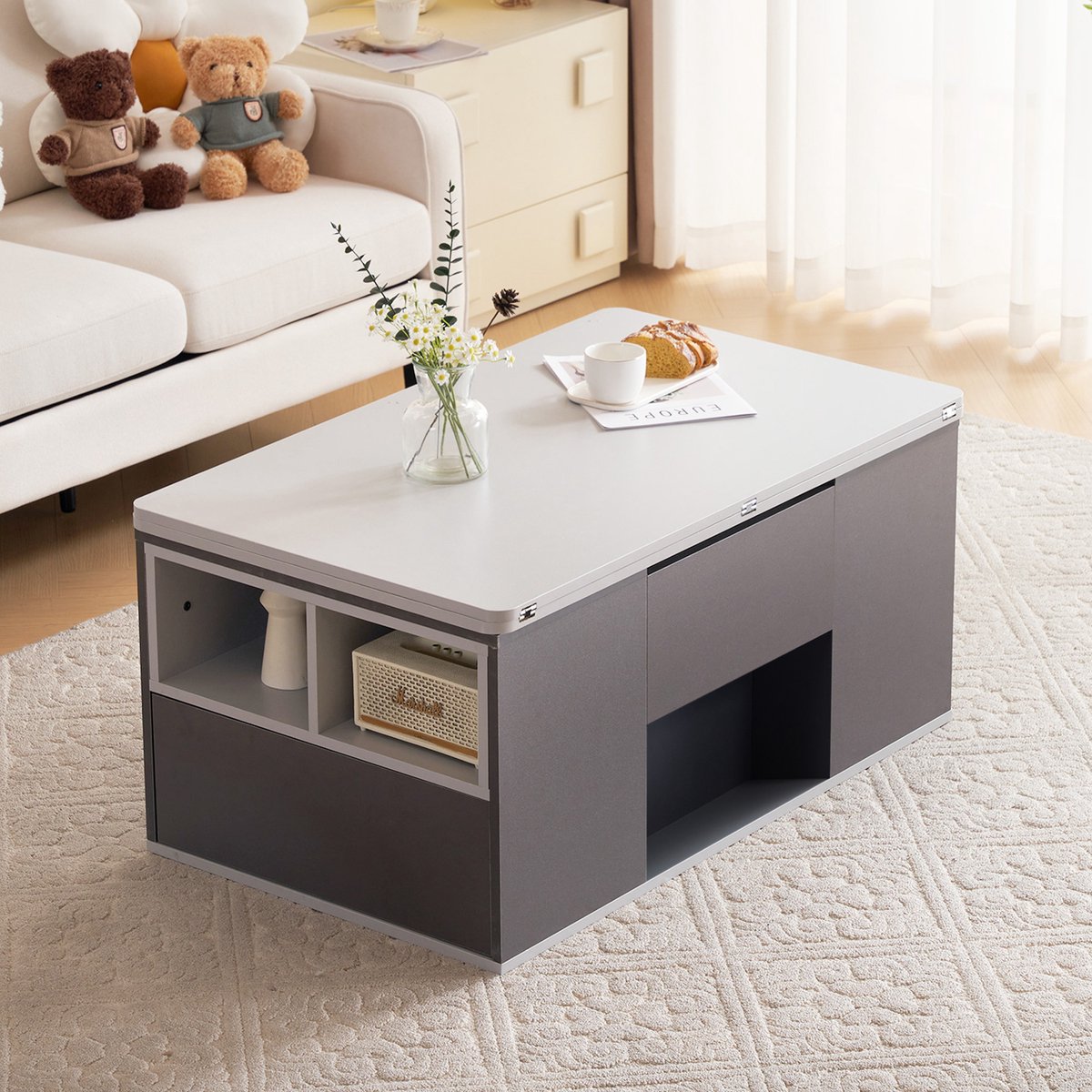 MIVRAY Salontafel - Hoogteverstelbaar 2 In 1 Ontwerp Met Opbergruimte - Voor Woonkamer En Werkkamer - Grijs - 100x51x47 Cm Lichtgrijs