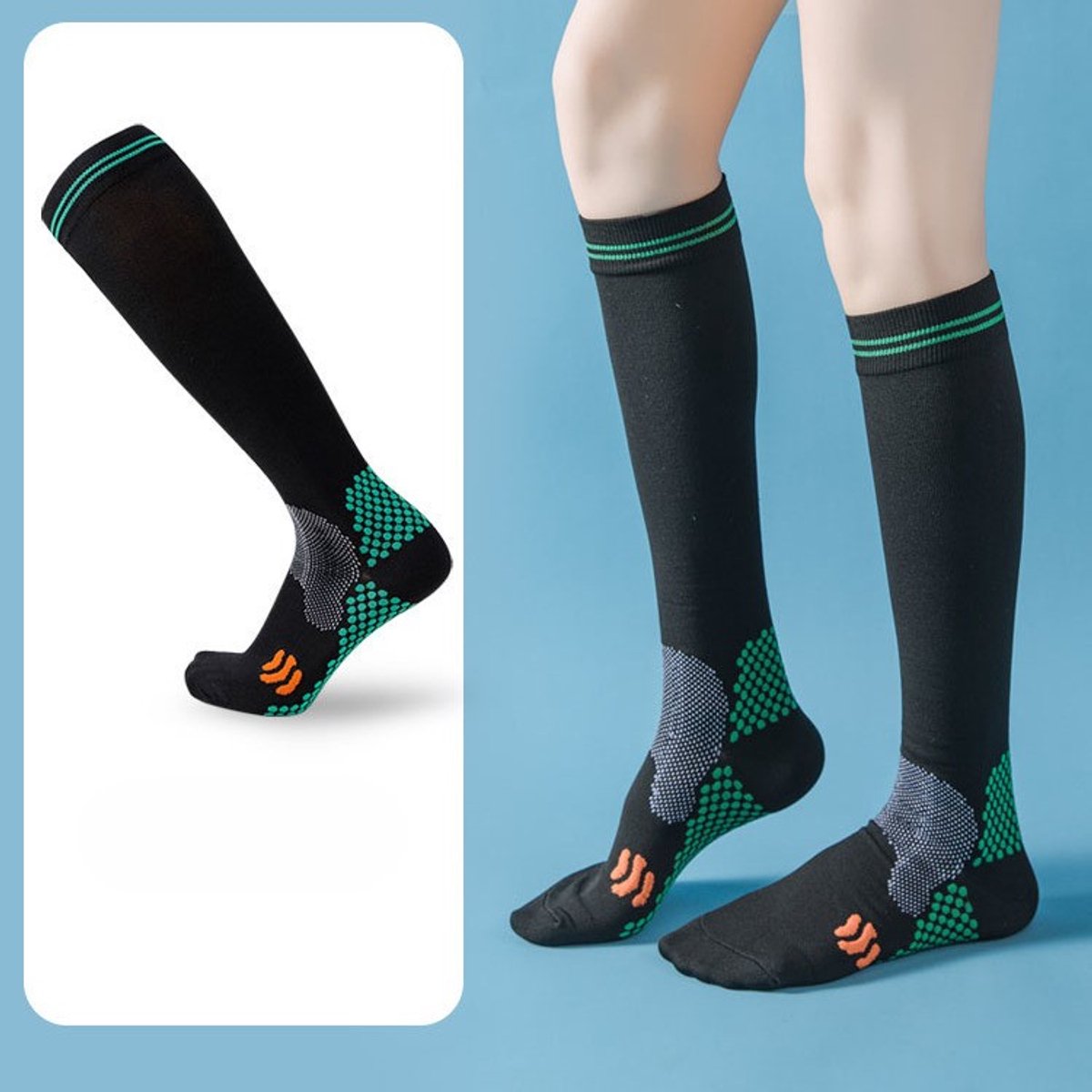 Unisex compressiekousen (1 paar), bevorderen de bloedsomloop, geschikt voor fietsen en hardlopen, springtouwkousen, antislip kniekousen voor binnensporten, Zwart
