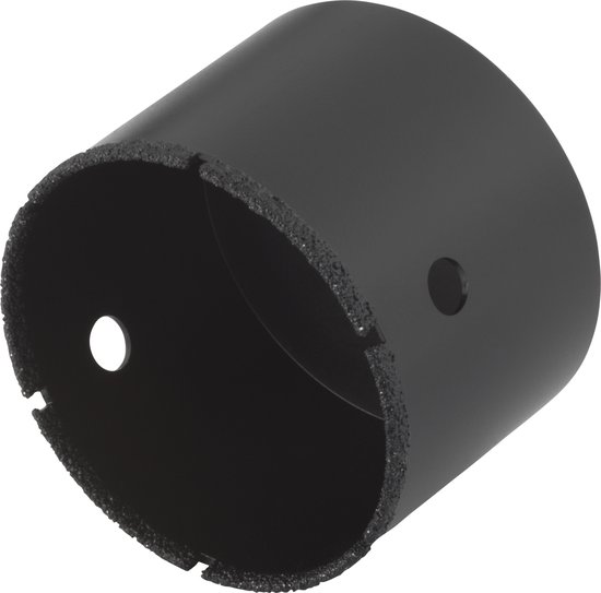 Een losse Wolfcraft diamantboor met een doorsnede van 68mm, met diamantcoating op de rand.