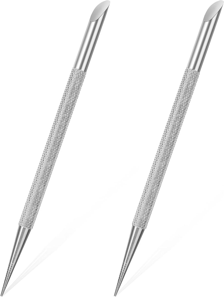 Professionele Set van 2 Cuticle Pushers voor Manicure en Pedicure, RVS Nagelverzorging en Verwijdering van Gel Nagellak, Ideaal voor Nagelreiniging en Cuticle Verwijdering