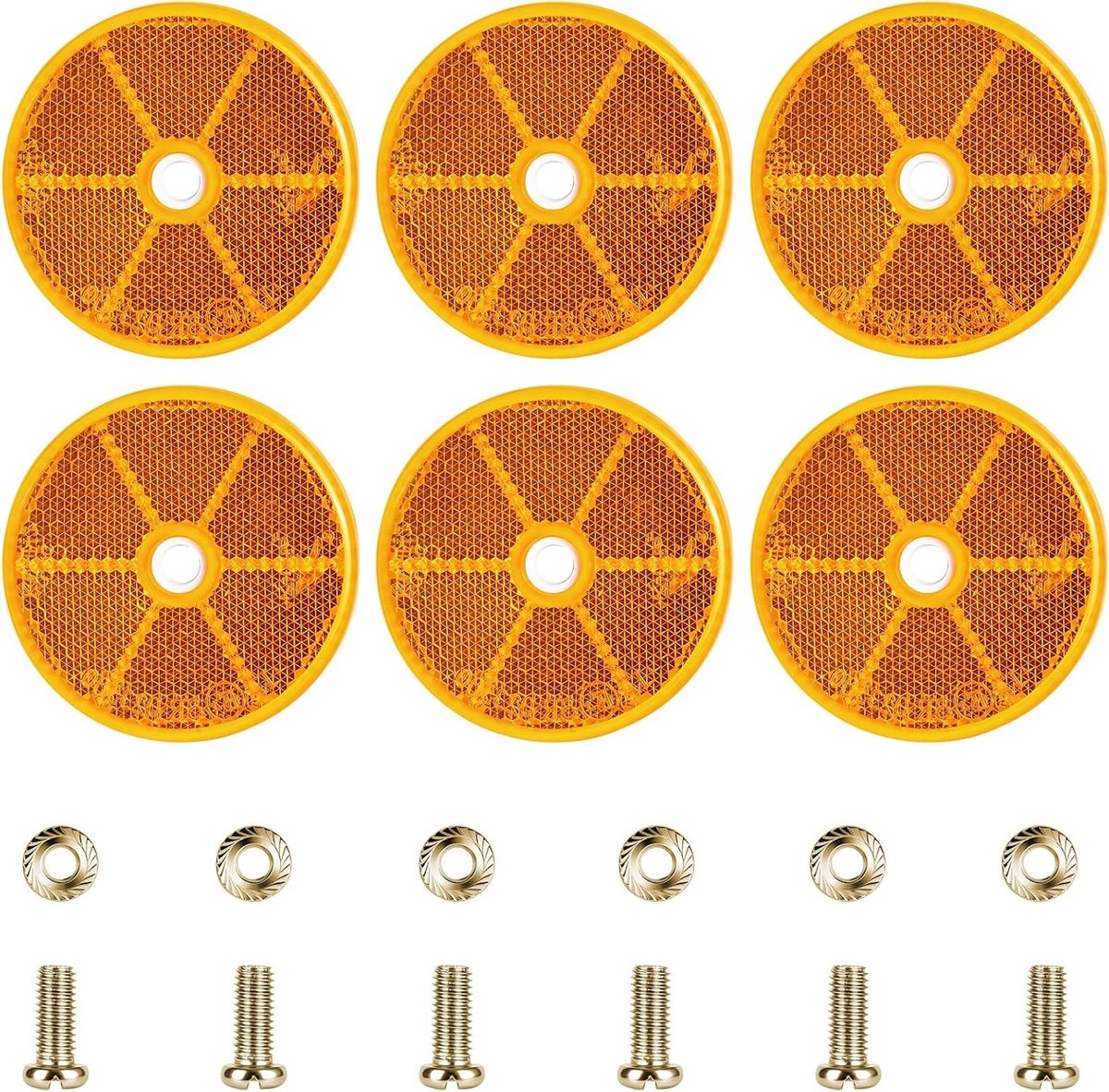 Set van 6 Gele Reflectoren Ø 80 mm, Veiligheidsreflectoren met Schroeven voor Caravan, Tractor en Aanhanger