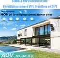 Genbolt AOV 2K dubbele lens wifi beveiligingscamera met zonnepaneel bij een moderne villa.