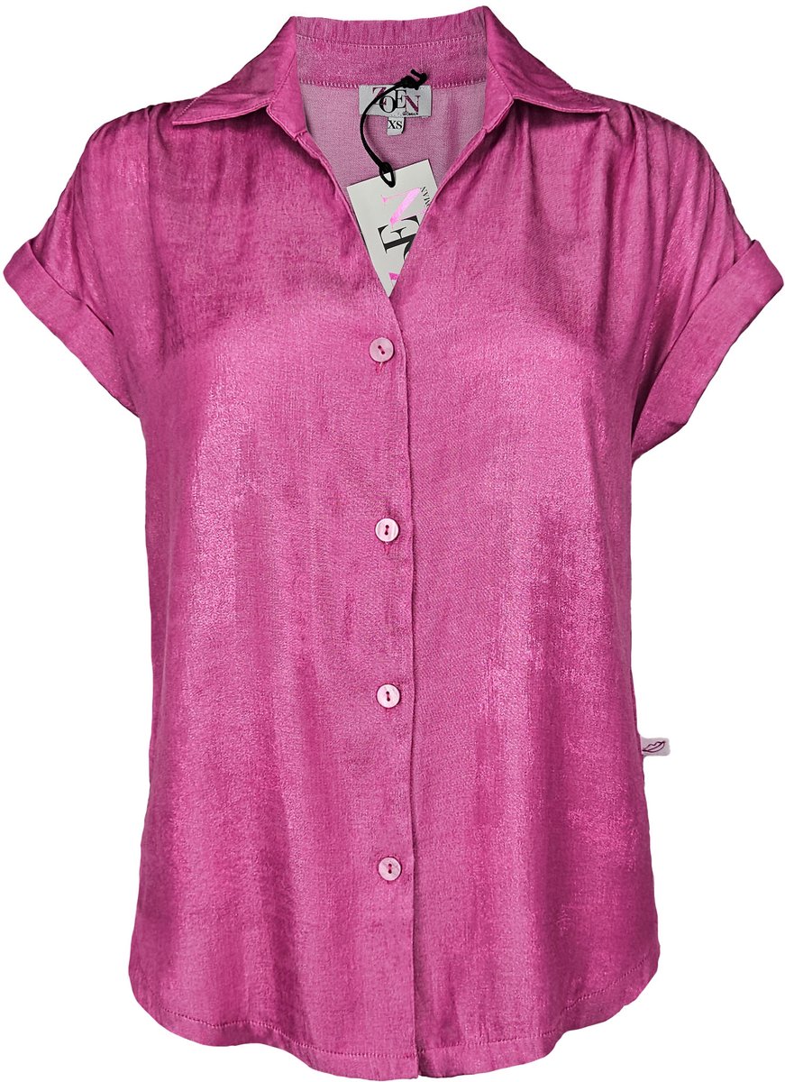 Zoen Woman - Ginny Top - Viscose zomer blouse met glans - roze / pink / fuchsia - XL