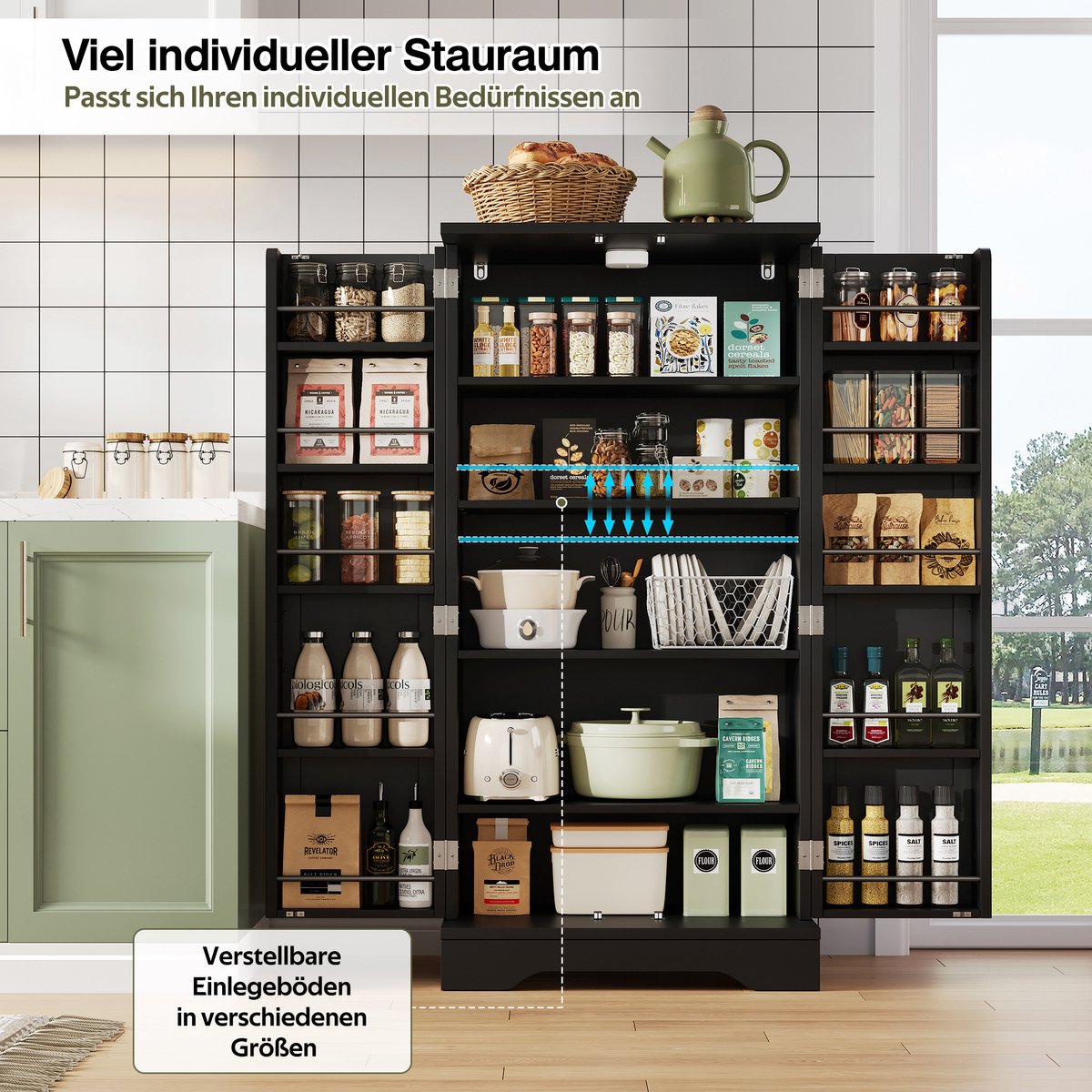 Intebiki keukenkast - keukeneiland - buffetkast - keukenkast organizer - 120 x 60 x 40 cm – met led – opbergkast – met verstelbare planken en deurrekken – geschikt voor de keuken, eetkamer of woonkamer – apothekerskasten – zwart — cadeau in Cadeau-ideeën - foto 7