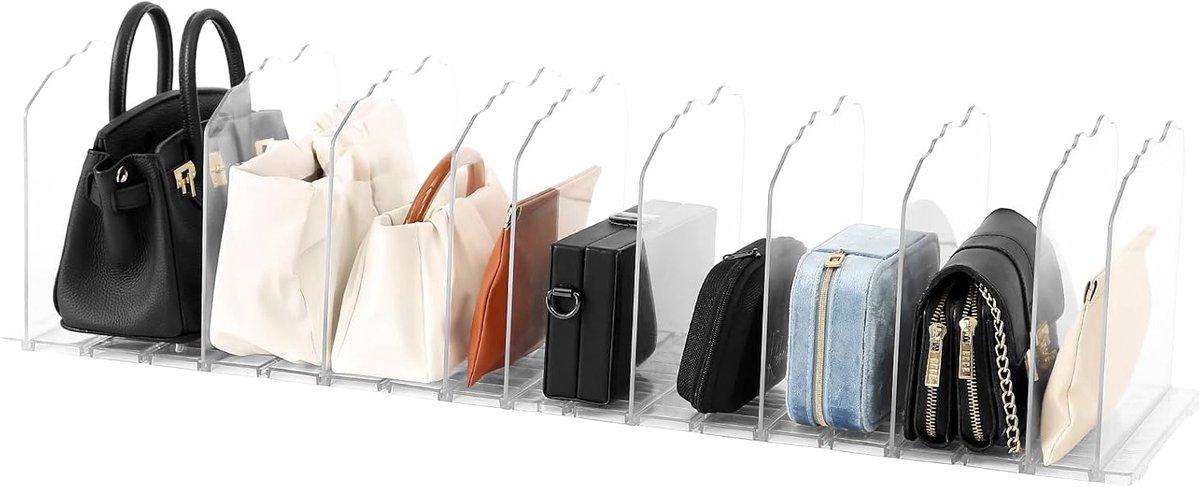 10 Stuks Verstelbare Handtas Opberg Organizer Scheidingswanden voor Kasten en Planken - Transparante Acryl Scheidingswanden voor Slaapkamer, Keuken en Kasten