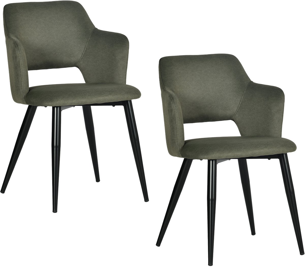 Meubles Cosy AKANJI - Set van 2 - Scandinavische Eetkamerstoelen met Armleuning - Groen - Stoffen Zitting – Metalen Poten