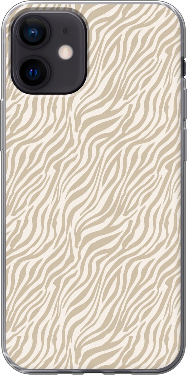 Telefoonhoesje Geschikt voor iPhone 12 hoesje - Zebra - Patroon - Beige - Siliconen Telefoonhoesje Telefoonhoesje