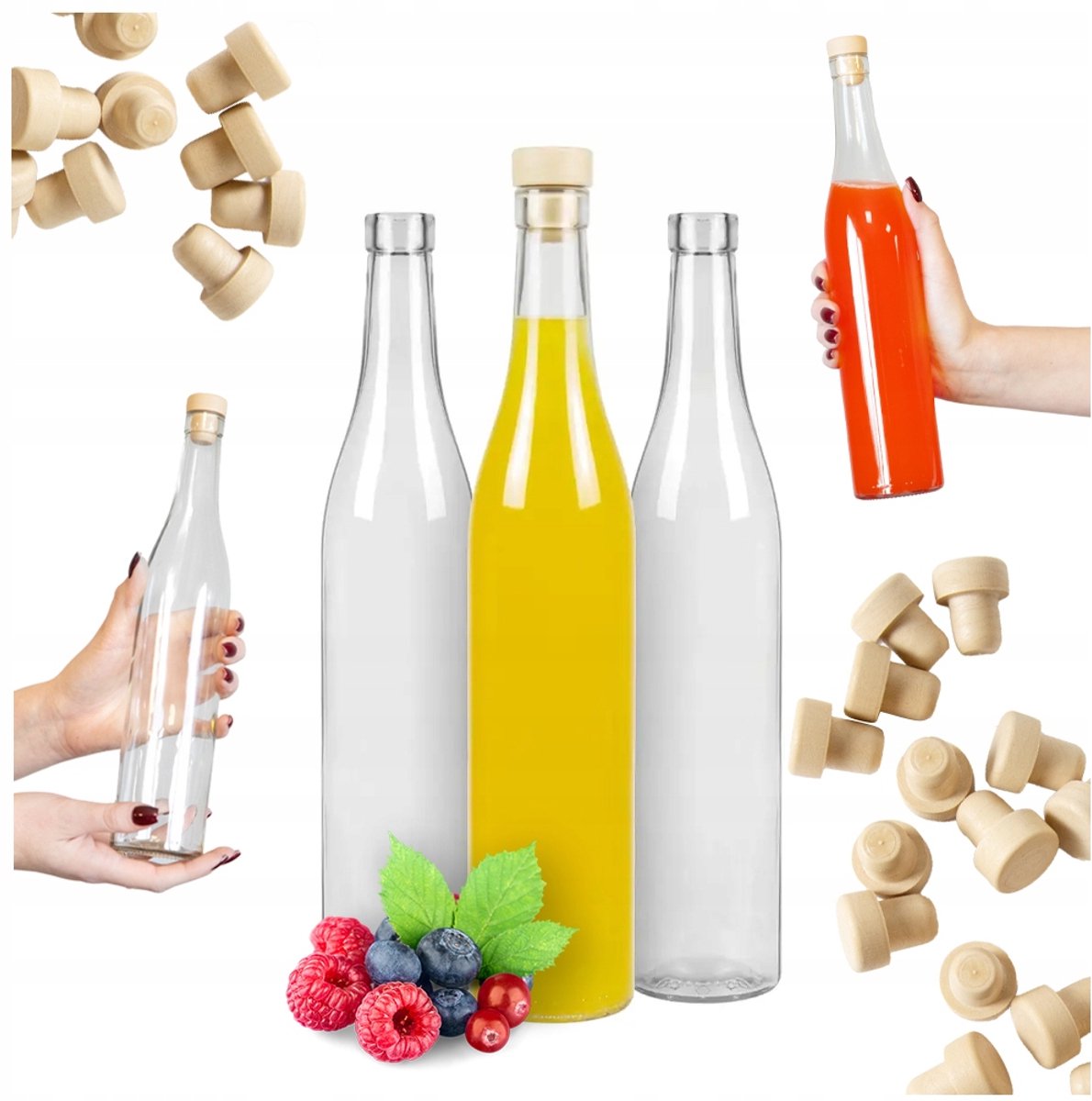 Bimberek - ROSA Serie - Glazen Fles met Kurk - 500 ml - Dik Glas