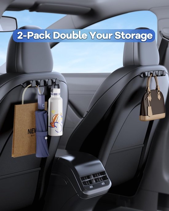 Geschikt voor Tesla Model Y (Juniper) Model 3 (Highland) Accessoires 2026 2025 2024 2023 2022 2021 2-pack autostoelhaken, portemonneehanger Autostoelrugleuningorganizer voor tassen, handtassen, rugzakken, supermarkten van geschikt-voor — afbeelding 5