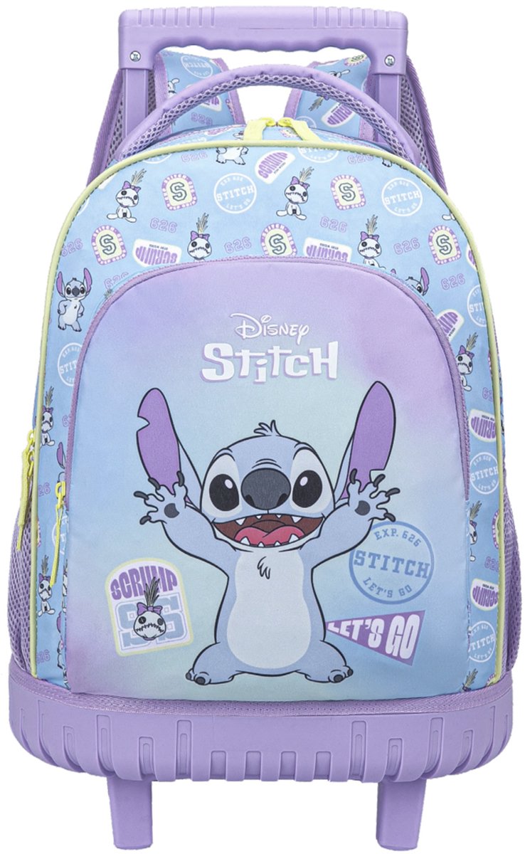 Disney Stitch - Rugzaktrolley - Trolley - Let’s go - 44 cm - 3 vakken - Laptop vak - Vaste wielen - Rugzak - Reiskoffer