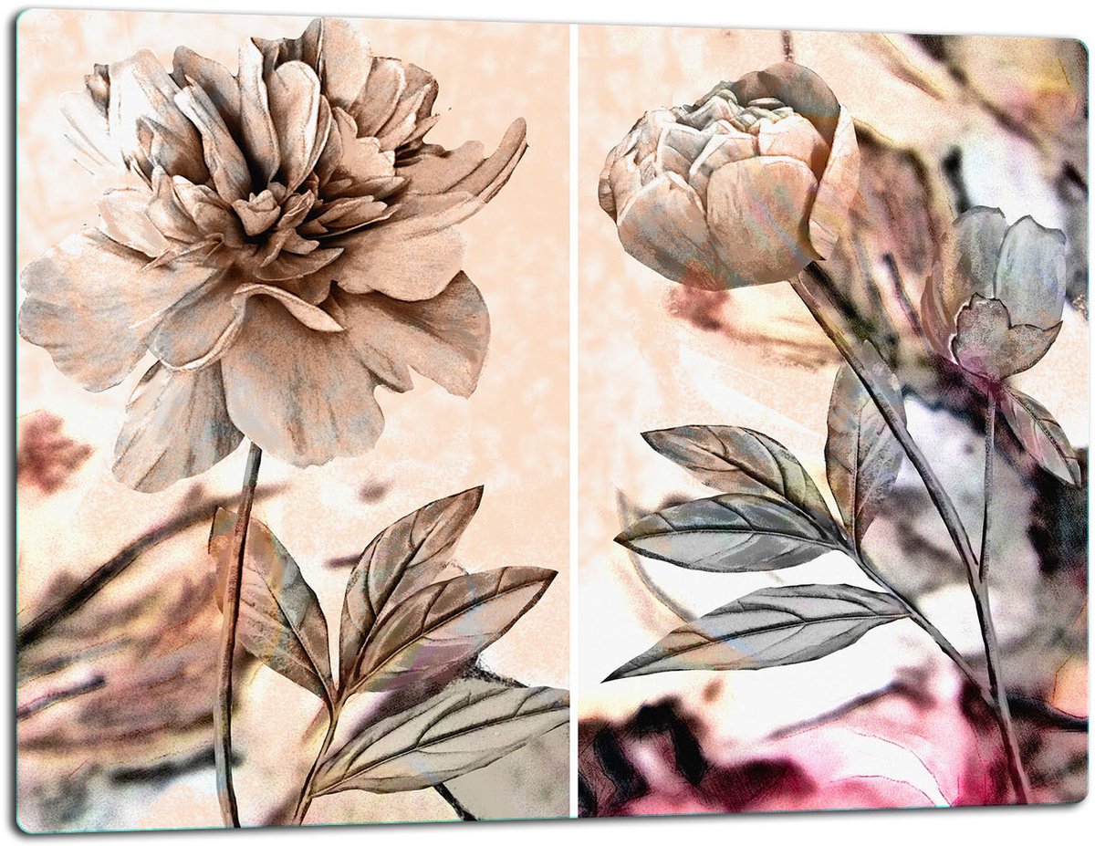 TMK ArtDeko - Snijplank Glas - 52x40 - Bloemen - Inductie Bescherming