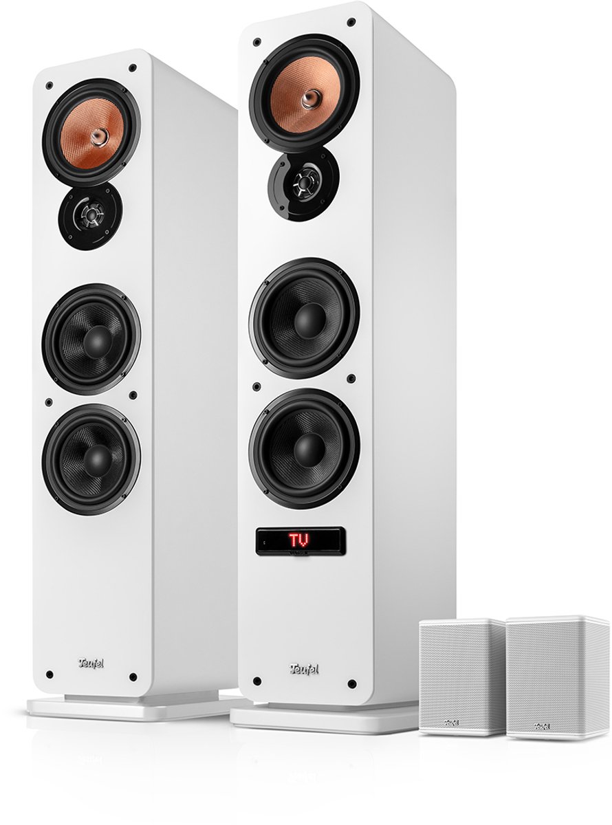 Teufel Ultima 40 ACTIVE 3 Surround - 4.0 actieve vloerstaande luidsprekers met draadloze actieve rearspeakers, bluetooth aptX, basreflex, ingebouwde versterker, HDMI ARC CEC, USB-C - wit