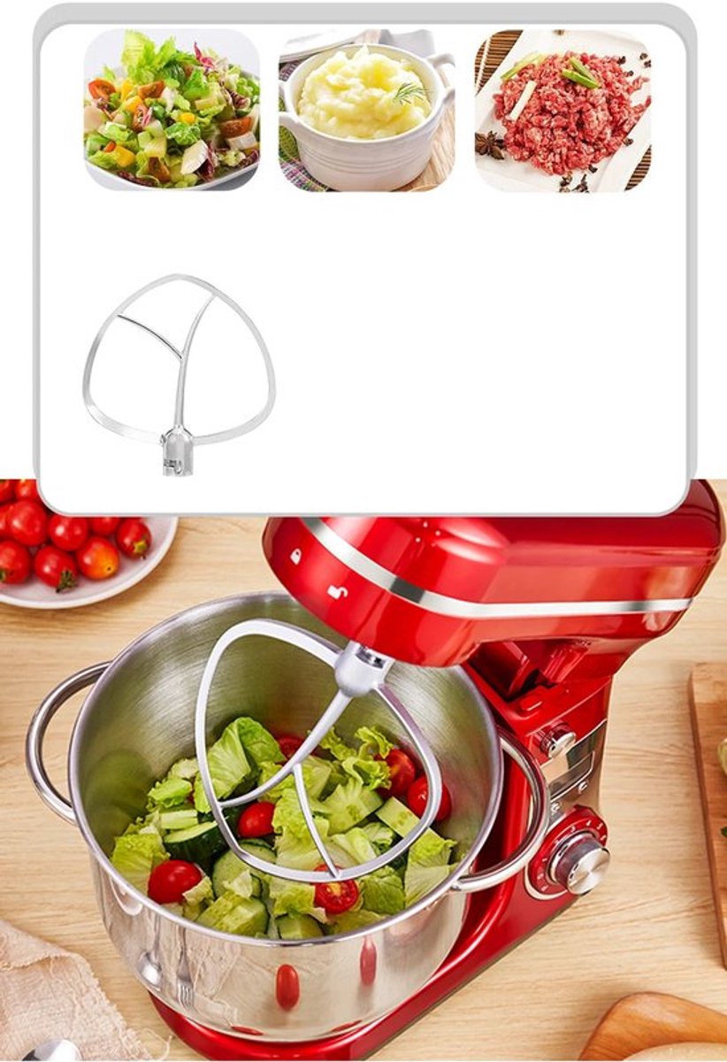 Keukenmixer – Keukenmachine - Keukenrobot - Foodprocessor - 6L - 2000W - Krachtige & Stille Motor – 6 Snelheden – Met Roestvrijstalen Kom – Metal Gray