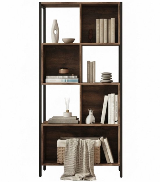 MAZAZU - Boekenkast Industrieel - Hout & Metaal - 74x29,6x154,5 cm - 4 Planken- Ruimte voor ongeveer 150 boeken