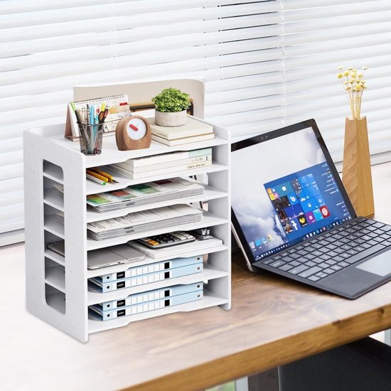 A4 Desk Organizer voor een Opgeruimd Bureau met 7 Vakken voor Papier, Pennen en Documenten (Wit) — afbeelding 5