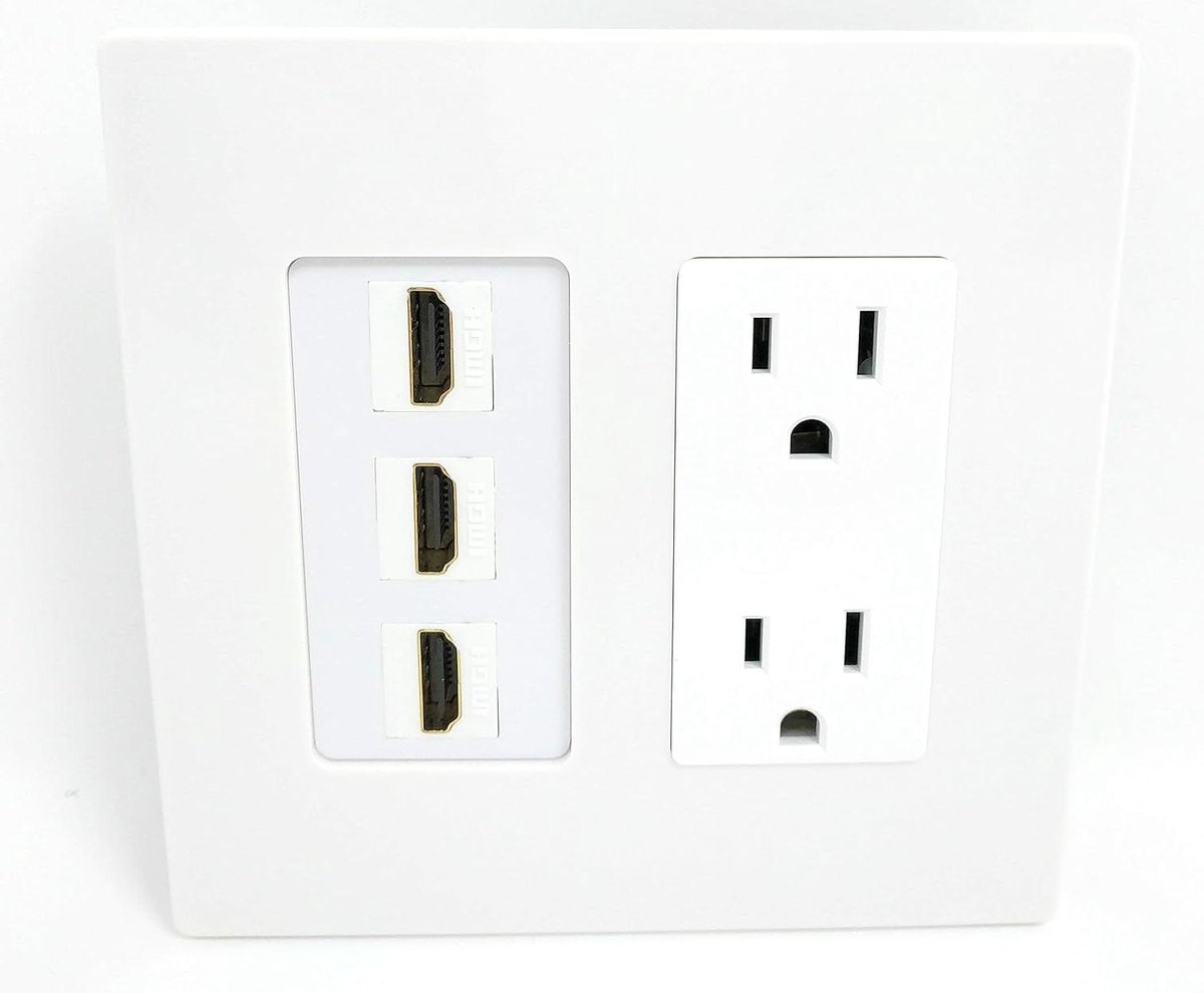 HDMI Wandplaat - Stopcontact Plaat - Aansluitingen Maken - Schroefloos Ontwerp - 3-poorts - Wit