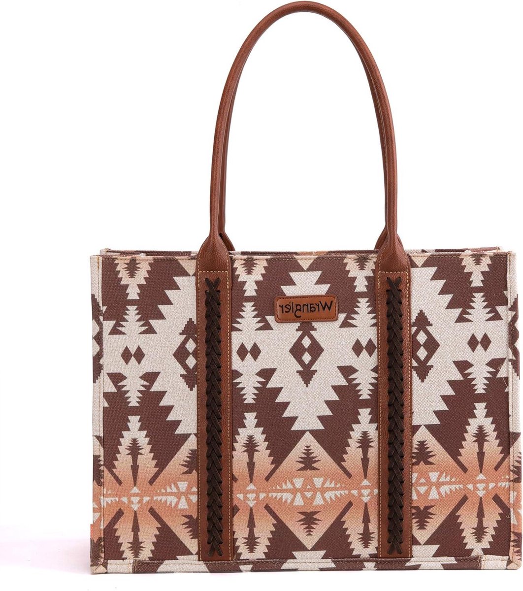 Schoudertas Dames - Handtas Hobo - Dagelijks Gebruik - Aztec Patroon - 44.8 cm Breed - Camel