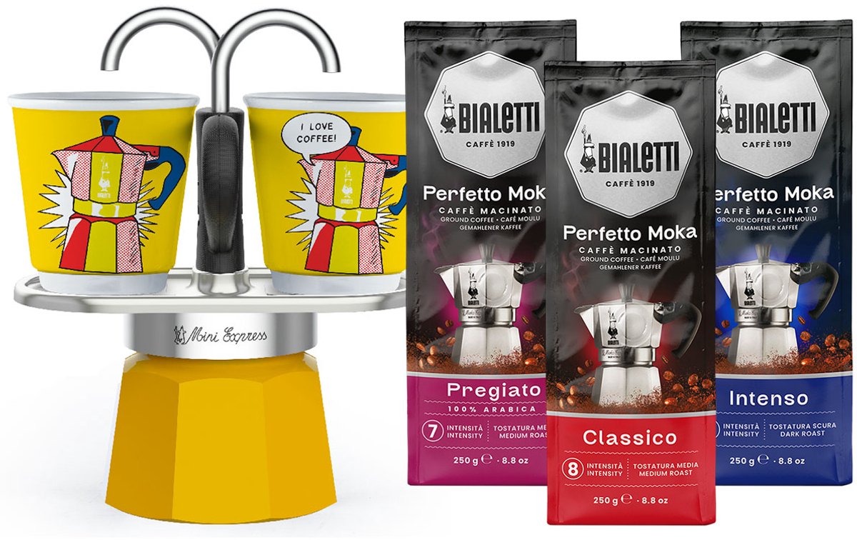 Bialetti Mini Express Lichtenstein + Bialetti Koffiepakket 3 x 250gr