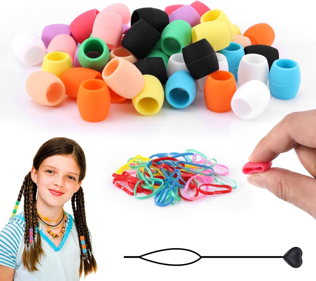 Allecta - Siliconen Haarkralen voor Vlechten - Kleurrijke Ponykralen - Haaraccessoires voor Kinderen Meisjes Vrouwen