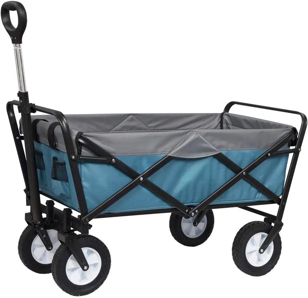 BukkitBow - Opvouwbare Bolderkar - Transportwagen - 4 Wielen - Telescopische Handgreep - 80 kg Draagkracht - Camping & Tuin - Blauw / Grijs