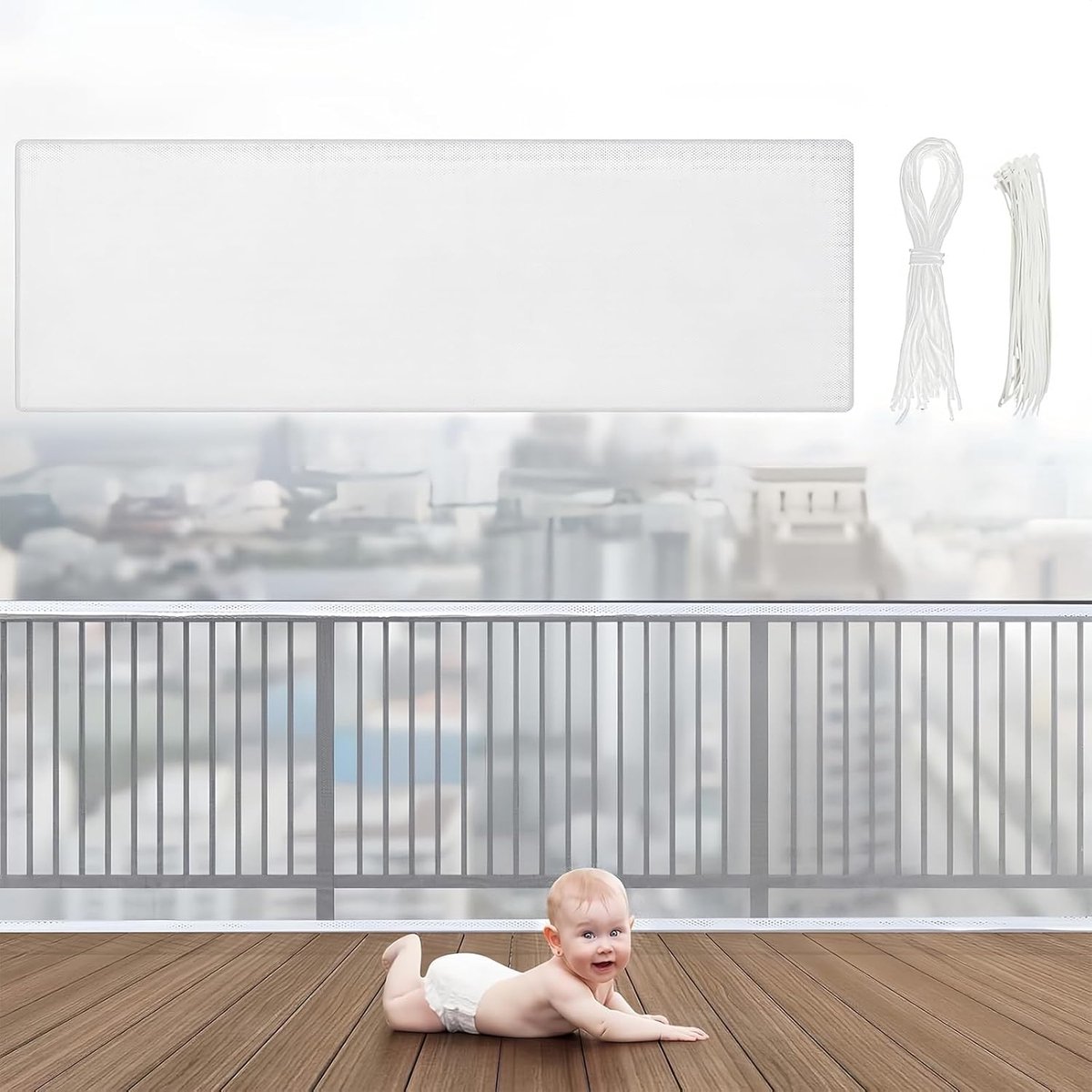 Veiligheidsnet voor kinderen balkon – kinderbeveiliging – trapbeveiliging net – bescherming voor kinderen en huisdieren – wit – 3 meter