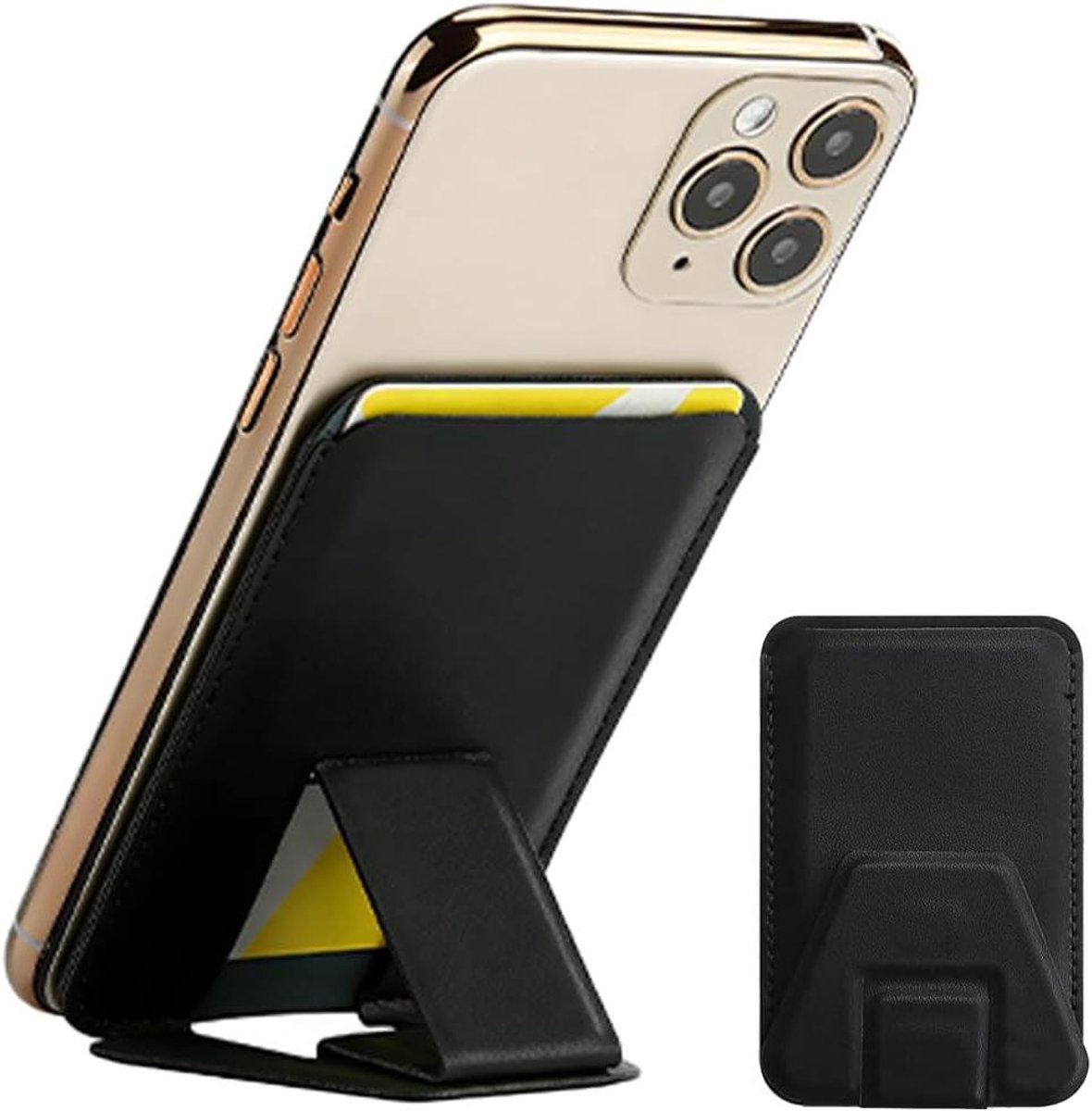 Telefoon Kaarthouder - Kaart Portemonnee - Veilig Kaarten Meenemen - Ingebouwde Standaard - 18.8 x 5 cm - Zwart