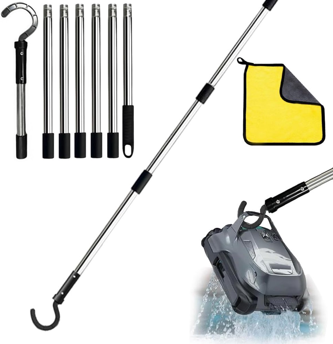 Haak voor zwembadrobot met telescoopstang, telescoopstang met haak, zwembad 257 cm, zwembadhaak voor stangen, zwembadreinigingsaccessoires, haken, algemene haak voor zwembadreiniger