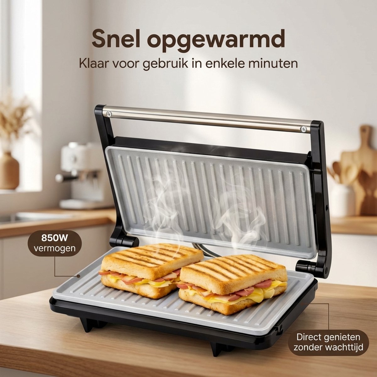 Golermo Tosti Apparaat - Contactgrill voor 2 Tosti’s thumbnail 4