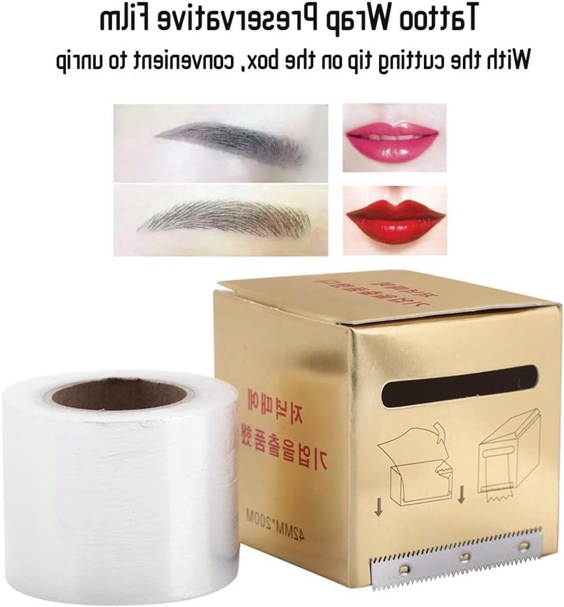 Tattoo Beschermfolie voor Wenkbrauw- en Lippen Tattoos, Waterdichte Plastic Film voor Make-up en Huidbescherming, Ideaal voor Vrouwen