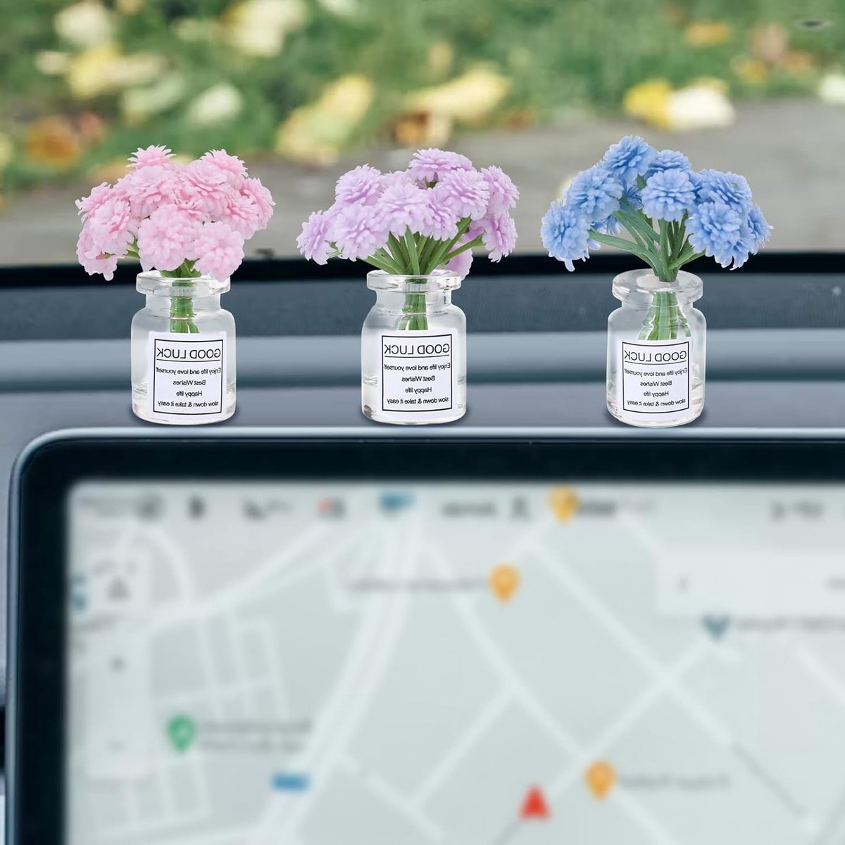 Florale Dashboarddecoratie voor Auto, Schattige Ornamenten voor Aesthetische Interieuraccessoires, Leuke Cadeaus voor Vrouwen en Mannen, 3 Stuks