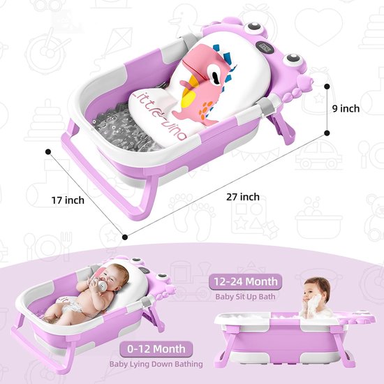 Opvouwbare Babybadkuip - Draagbaar Reisbadje - Baby's Baden - Realtime Temperatuurmeter - 0-36 Maanden - Paars — afbeelding 4