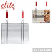 Elite BBQ/barbecue rooster - klem grill - metaal - 52x40x1cm - vlees/vis/groente - Extra groot formaat