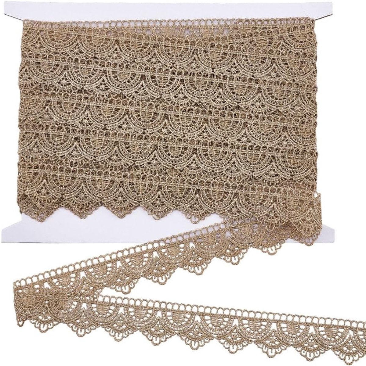 5.5m Kantlint, 3cm Breed Metallic Kant voor Vintage Decoratie, Bloemen Knutselen en Bruidsmode, Kokosnoot Bruin