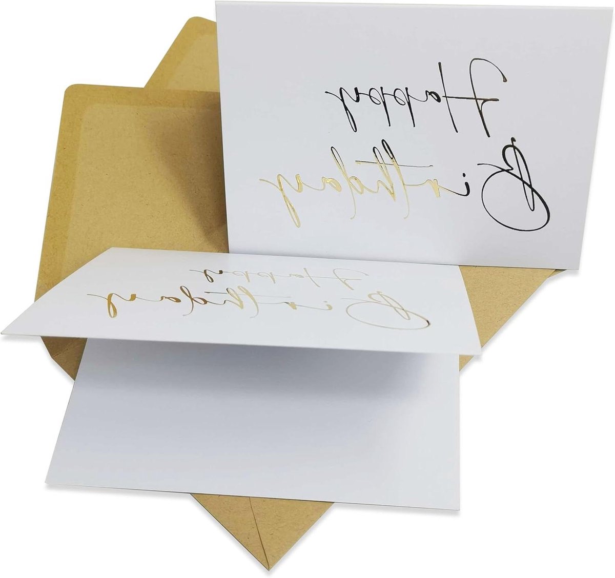 Verjaardagskaarten Set - Wenskaarten Happy Birthday - Verjaardag Vieren - Goudfolie Opdruk - 105 x 15 cm - Wit Kraft