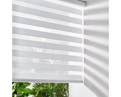 Persilux Draadloze zebrajaloezieën voor ramen, gratis stop dubbellaagse zebra-rolgordijnen (25 inch B x 72 inch H, wit) lichtfilterende doorschijnende tinten, kamerverduisterende rolgordijnen voor