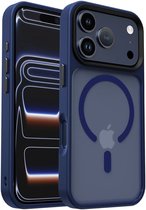 Hoesje Geschikt voor iPhone 17 Pro - Compatibel met MagSafe / Qi2 - Matte Beschermhoes - Back Cover met Magneet - Donker Blauw