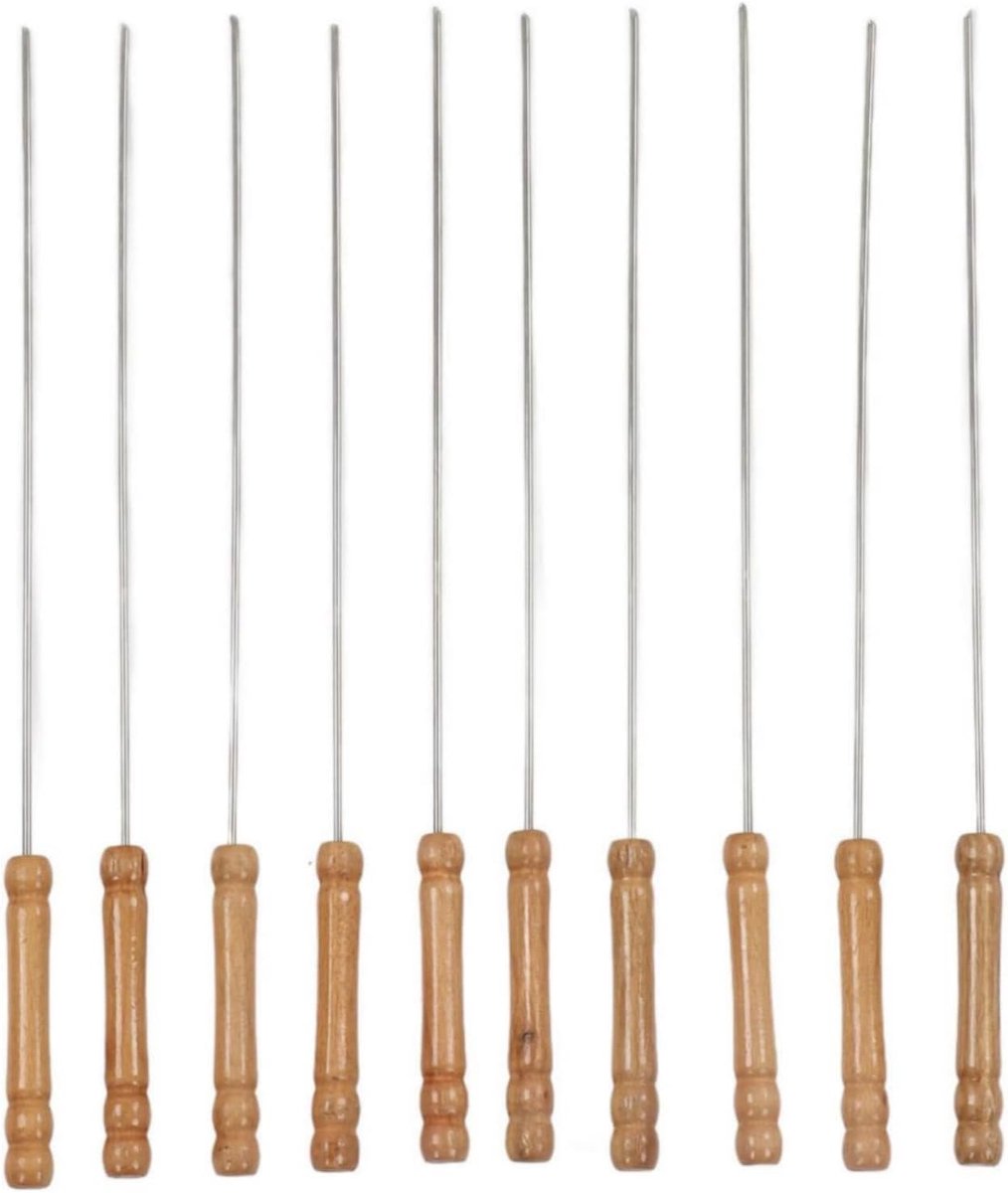 10pcs BBQ Spiezen - RVS Kebab Spiesen - Herbruikbare Kippen Spiesen Met Houten Handvat