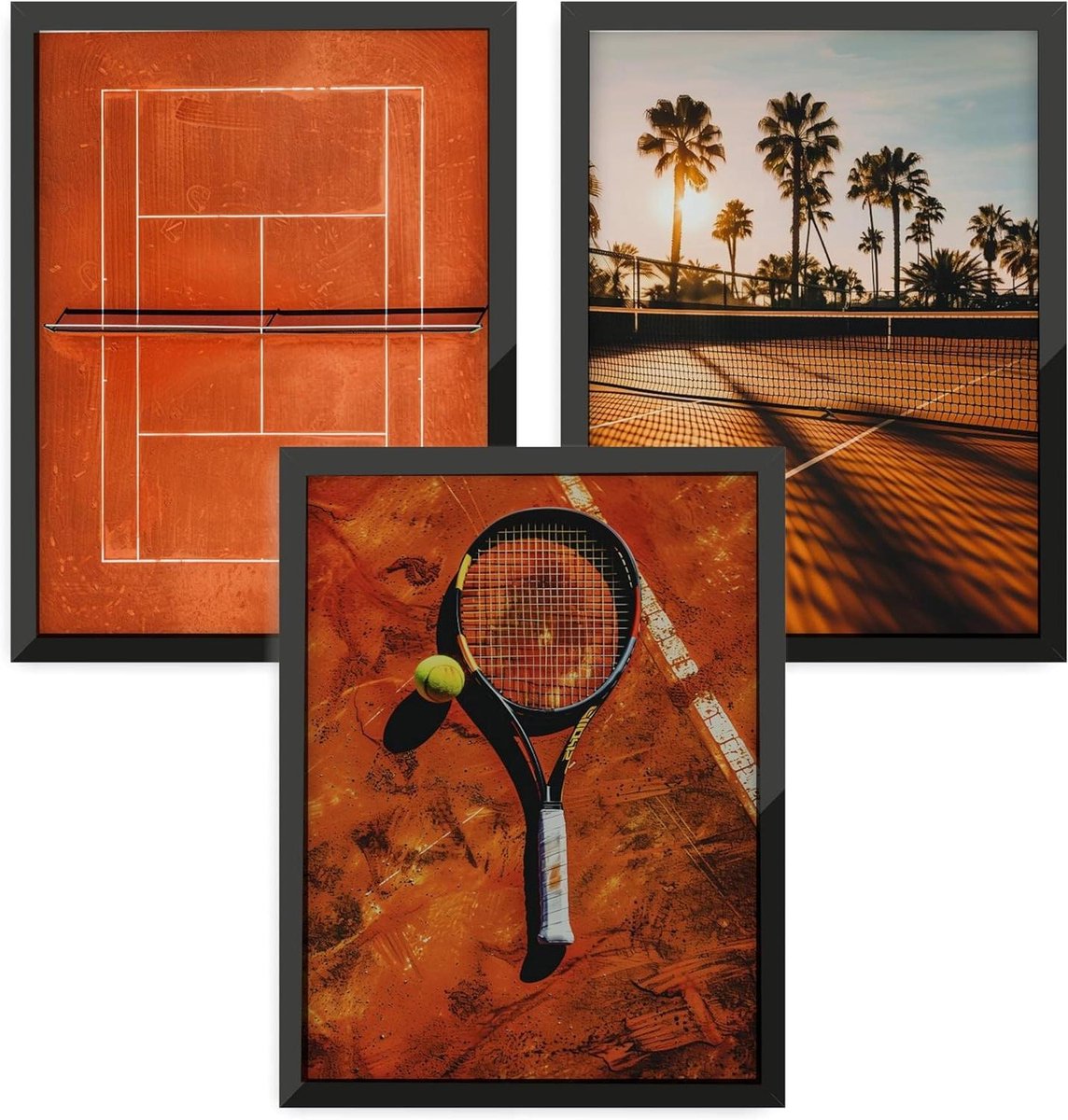 Tennis Posterset - Sportieve Wandafbeeldingen - Muur Decoratie - Dynamische Motieven - 21x30 cm - Wit