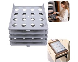 5-Delige Kledingvouwset – Kledingkast organizer – Shirtverdelers – Kledingopbergrekken – Organisatiehulpmiddelen – Kreukvrije vouwhulpen – Stapelbaar – Voor T-shirts, overhemden, broeken, truien, handdoeken (32 x 26 cm – Grijs)