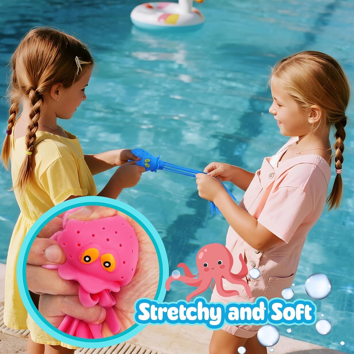 Set van 5 waterballen – Zwembadspeelgoed – Knijpbaar badspeelgoed – Absorberend waterspeelgoed – Octopusvorm – Zacht, elastisch – Interactief speelgoed voor kinderen – Voor zwembaden, badkuipen, stranden, waterparken (16 x 7 cm – Meerkleurig) – foto 5
