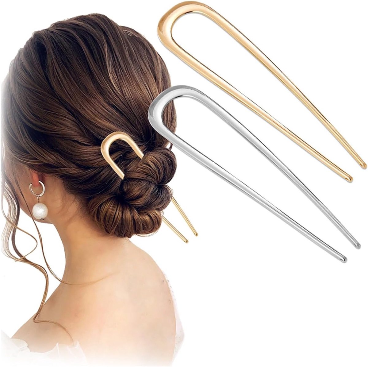 Retro Twee Kleurige Haarspeld - Lichte Metalen Haaraccessoire voor Vrouwen en Meisjes, Perfect voor Diverse Haarstijlen en Gelegenheden (2 Stuks)